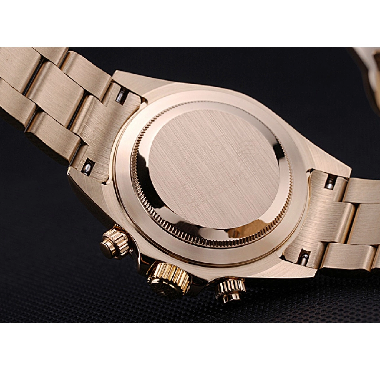 Good copy rolex watches 622548 Daytona Gold Subdials White Rolex with Black Bracelet Cosmograph 0610
